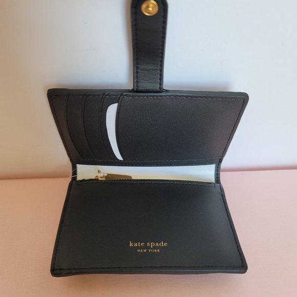 KATE SPADE Hudson SMALL Posh Plaid Embossed Pebbled Leather Bifold Wallet-Black⭐ - Picture 9 of 15